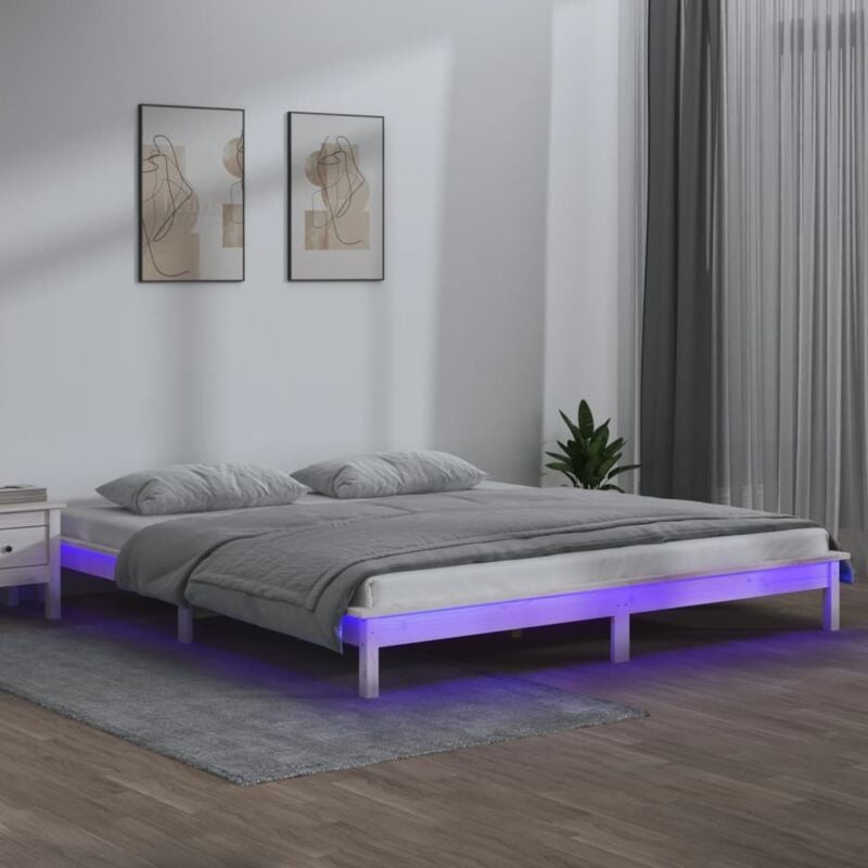foto del prodotto giroletto con led bianco 160x200 cm in legno massello