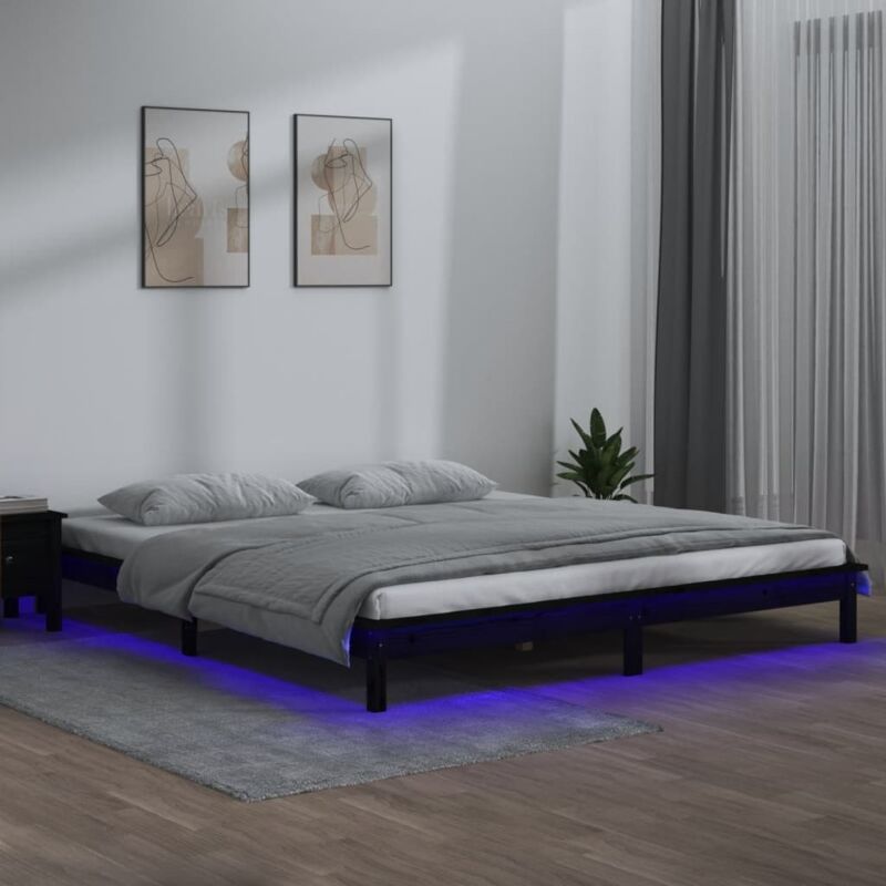 foto del prodotto giroletto con led nero 140x190 cm in legno massello vidaxl
