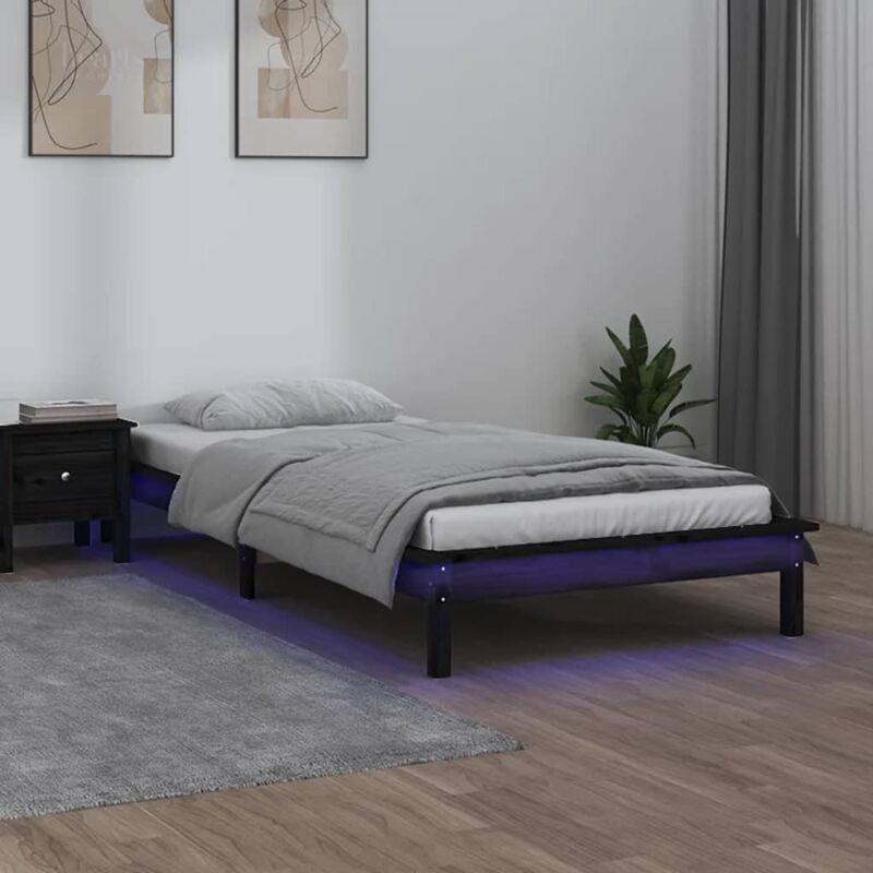 foto del prodotto giroletto con led nero 90x190 cm single in legno massello vidaxl