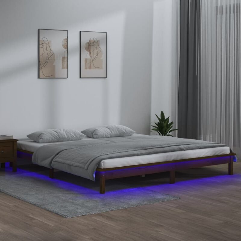foto del prodotto giroletto con led senza materasso ambra 200x200 legno massello vidaxl