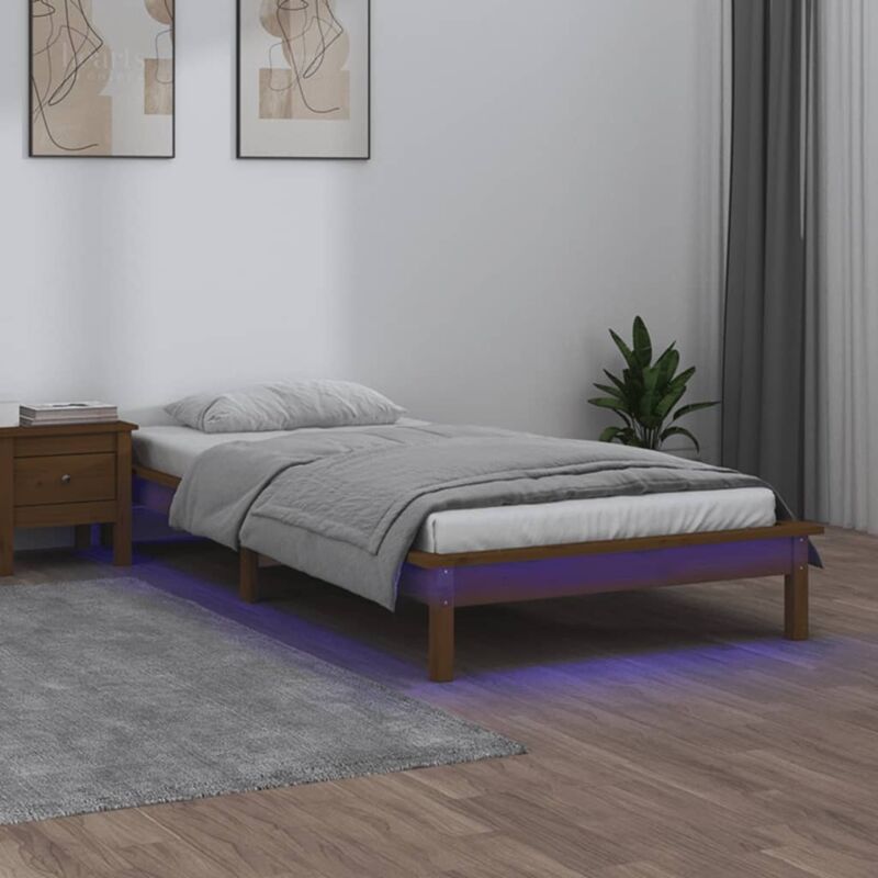 foto del prodotto giroletto con led senza materasso ambra 90x200cm legno massello vidaxl