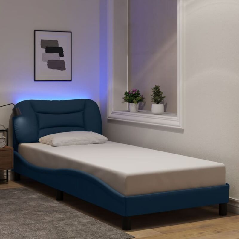 foto del prodotto giroletto con led senza materasso blu 90x200 cm in tessuto vidaxl