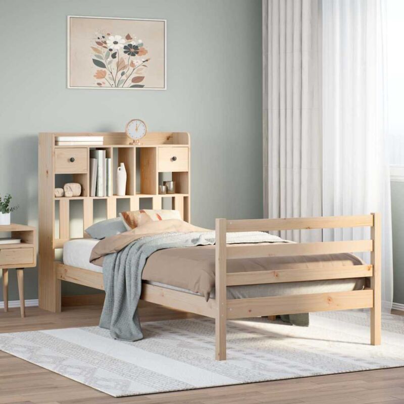 foto del prodotto giroletto con libreria senza materasso 75x190 cm in legno pino vidaxl