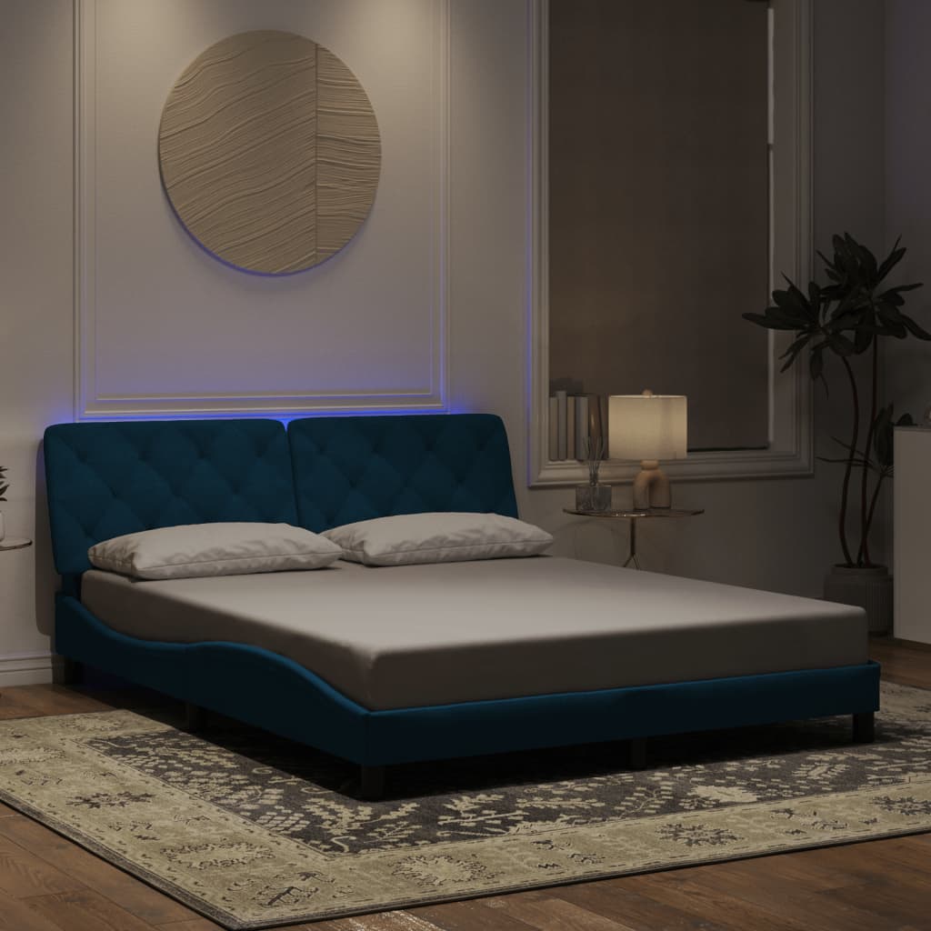foto del prodotto giroletto con luci led blu 160x200 cm in velluto
