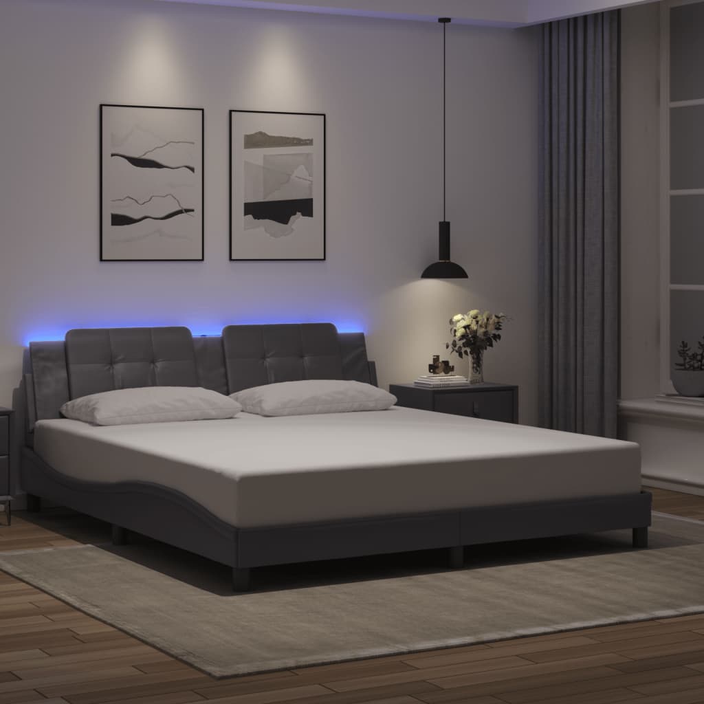 foto del prodotto giroletto con luci led grigio 180x200 cm in similpelle