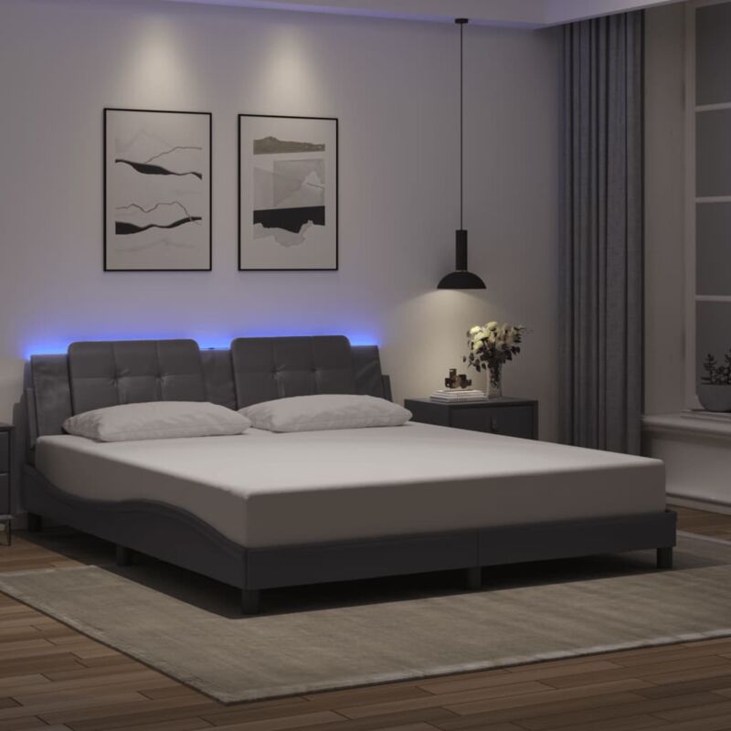 foto del prodotto giroletto con luci led grigio 180x200 cm in similpelle vidaxl