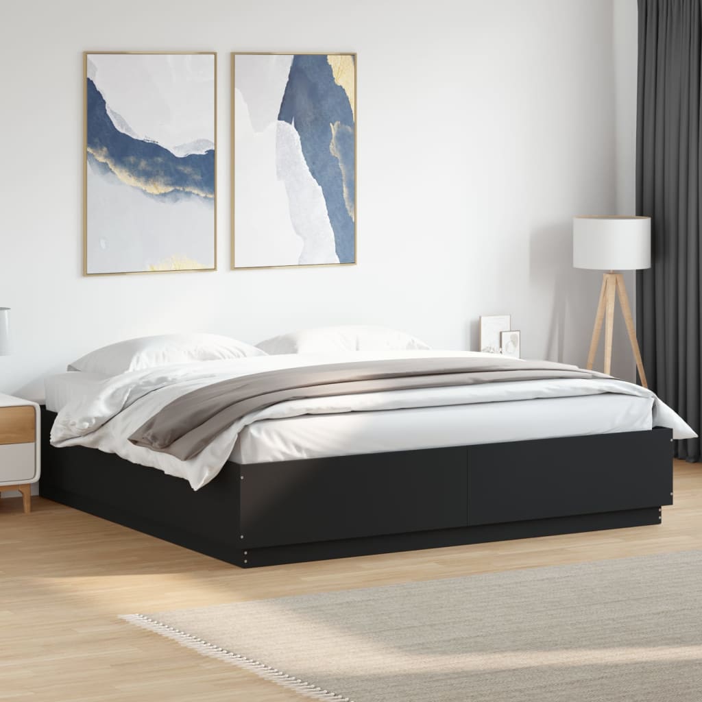 foto del prodotto giroletto con luci led nero 180x200 cm in legno multistrato