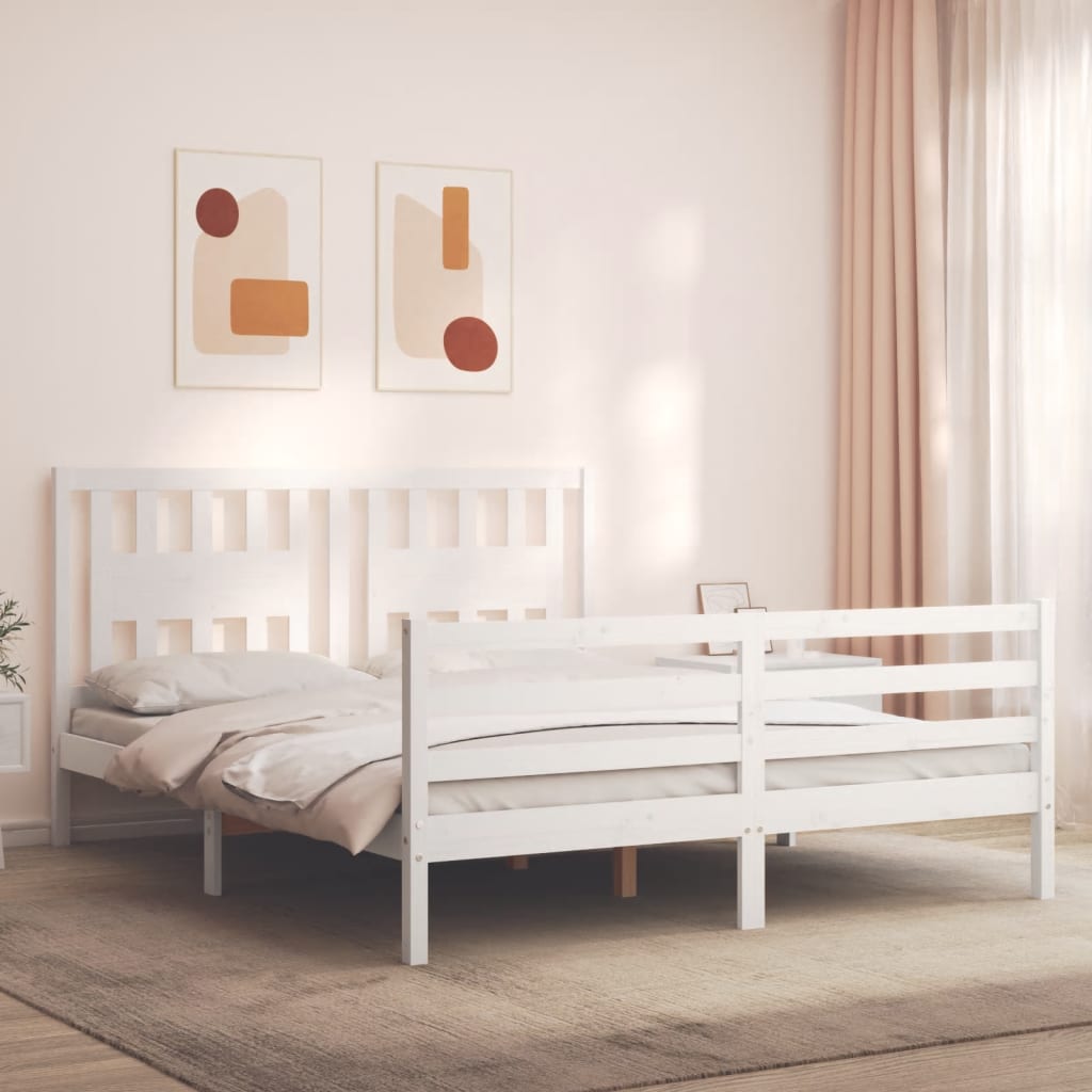 foto del prodotto giroletto con testiera bianco 160x200 cm legno massellocod mxl 77236