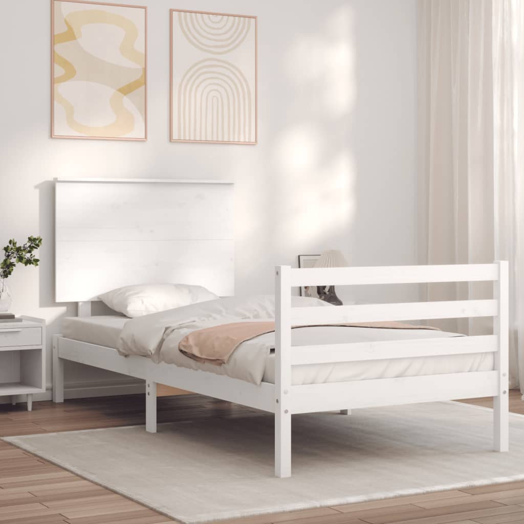 foto del prodotto giroletto con testiera bianco 90x200 cm in legno massello