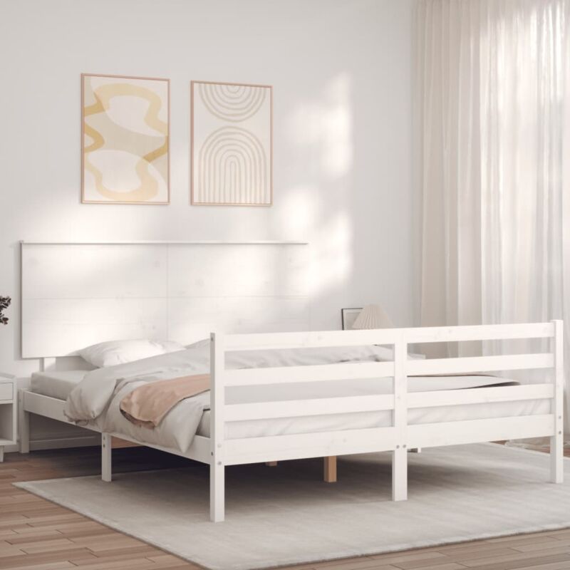 foto del prodotto giroletto con testiera bianco king size in legno massello vidaxl