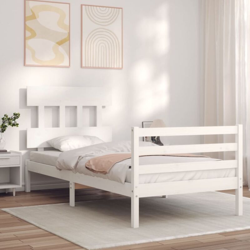 foto del prodotto giroletto con testiera bianco single in legno massello