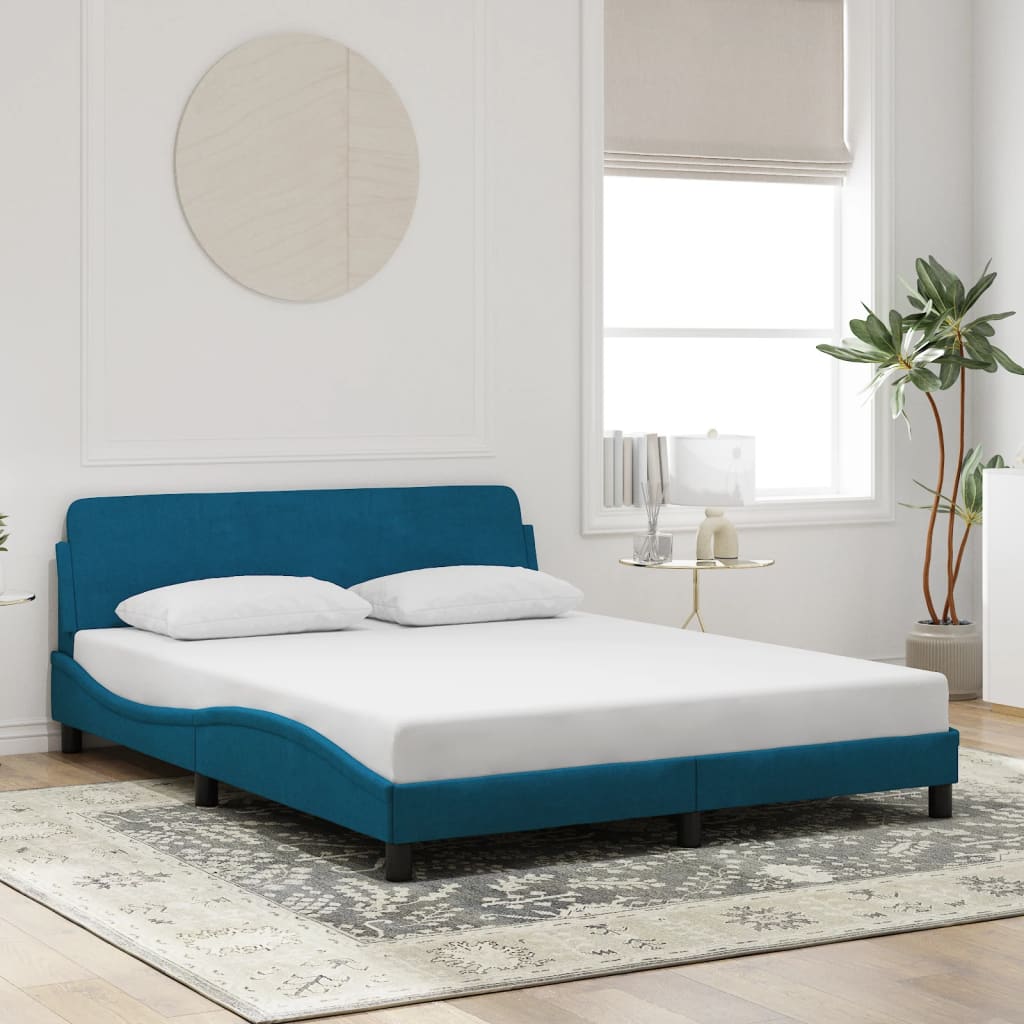 foto del prodotto giroletto con testiera blu 160x200 cm in vellutocod mxl 90257