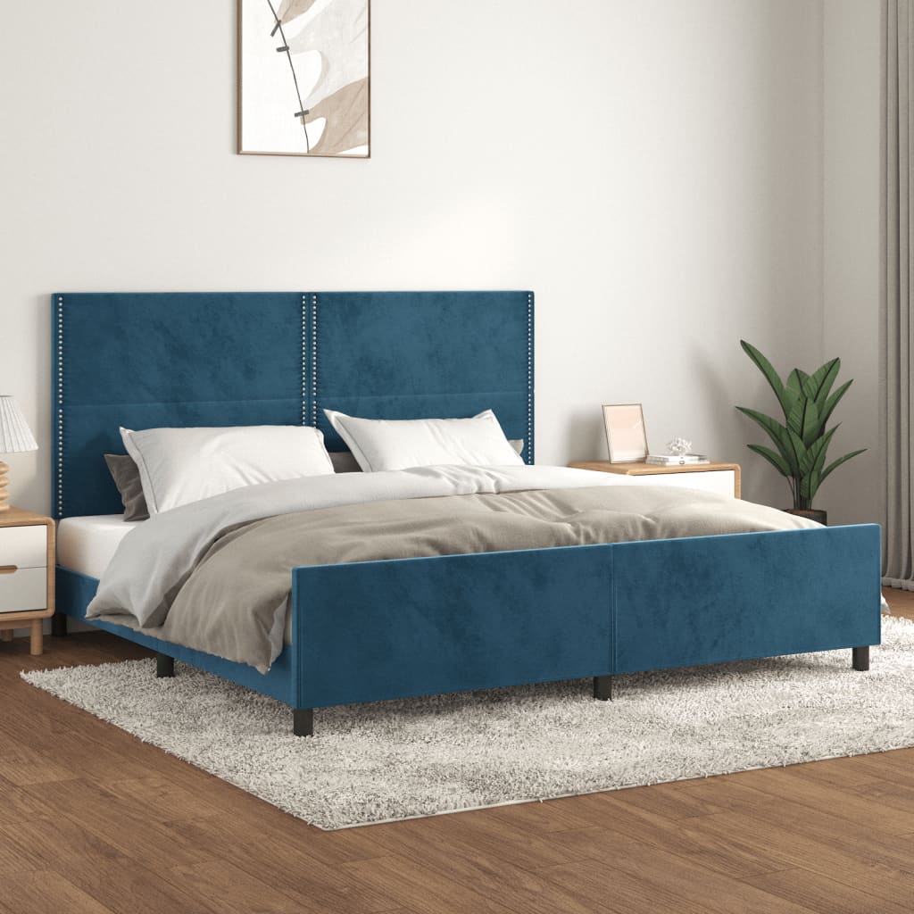foto del prodotto giroletto con testiera blu scuro 200x200 cm in velluto