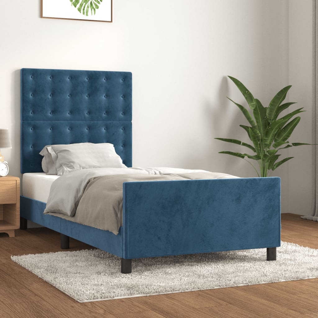 foto del prodotto giroletto con testiera blu scuro 90x200 cm in vellutocod mxl 97999