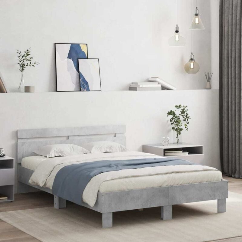 foto del prodotto giroletto con testiera e led grigio cemento 120x190 cm - vidaxl