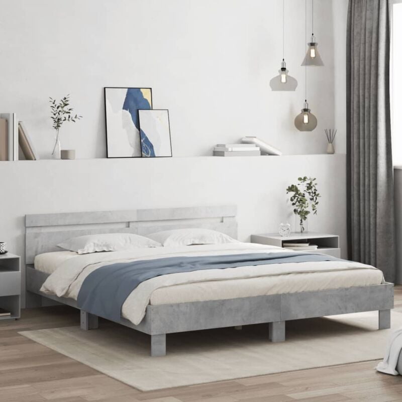 foto del prodotto giroletto con testiera e led grigio cemento 180x200 cm - vidaxl
