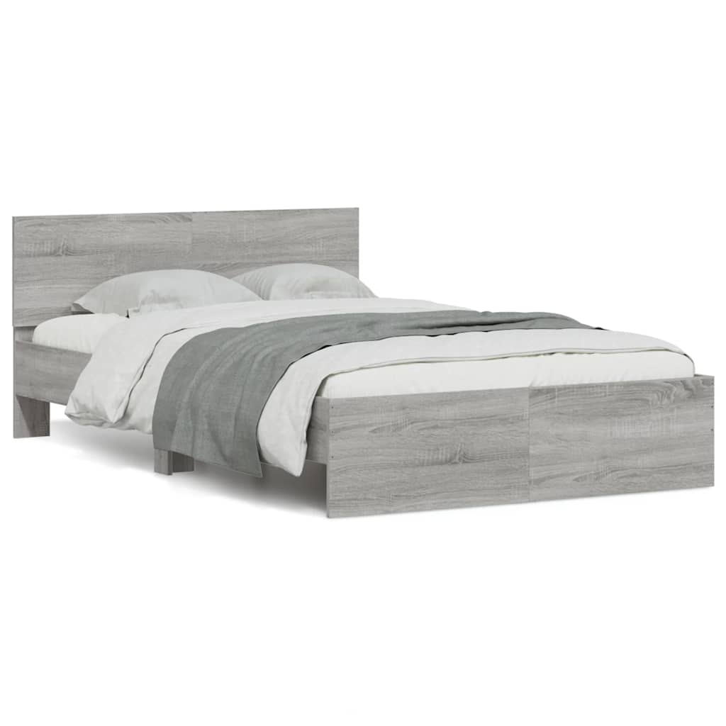 foto del prodotto giroletto con testiera e led grigio sonoma 140x190 cm