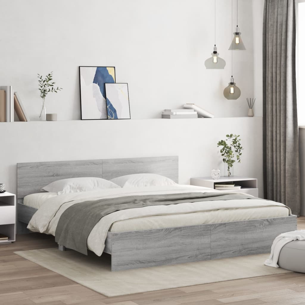 foto del prodotto giroletto con testiera e led grigio sonoma 200x200 cmcod mxl 89610