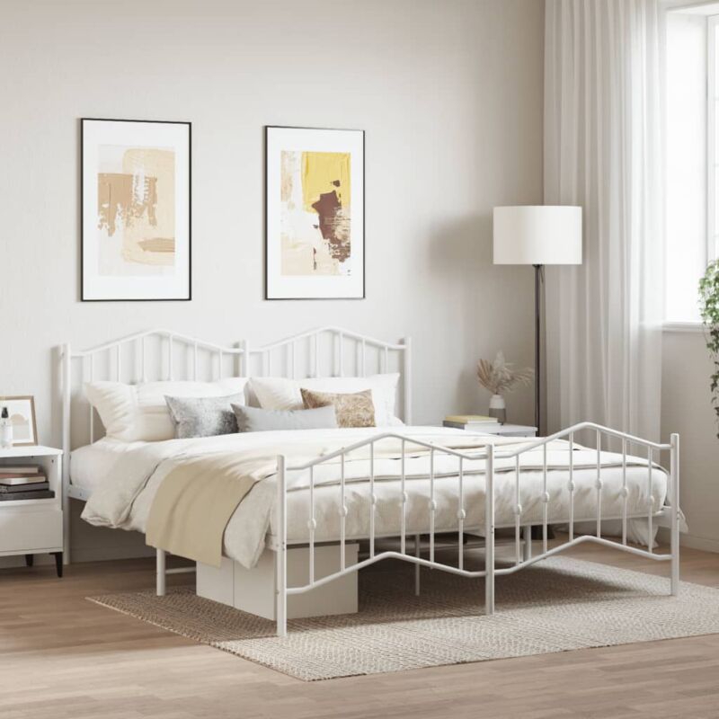 foto del prodotto giroletto con testiera e pediera metallo bianco 160x200 cm - vidaxl