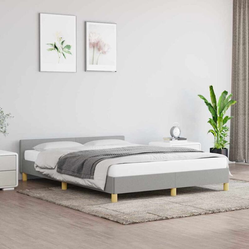 foto del prodotto giroletto con testiera grigio chiaro 140x190 cm in tessuto