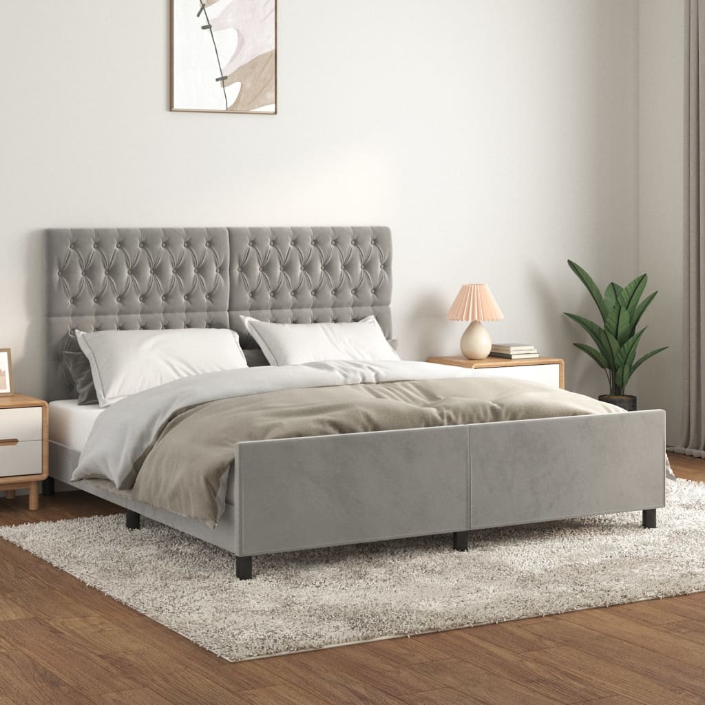 foto del prodotto giroletto con testiera grigio chiaro 180x200 cm in vellutocod mxl 121899