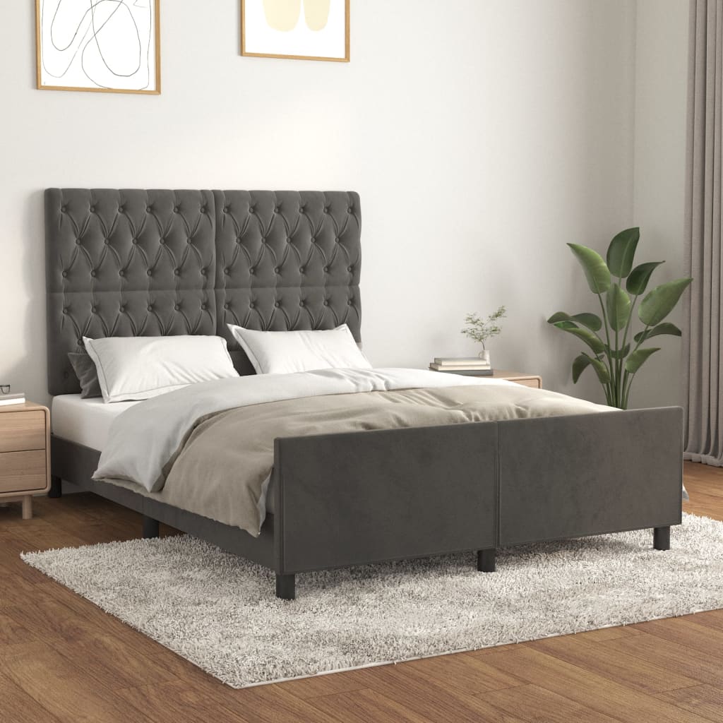 foto del prodotto giroletto con testiera grigio scuro 140x200 cm in velluto cod mxl 62675