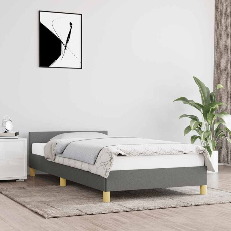 foto del prodotto giroletto con testiera grigio scuro 90x200 cm in tessuto