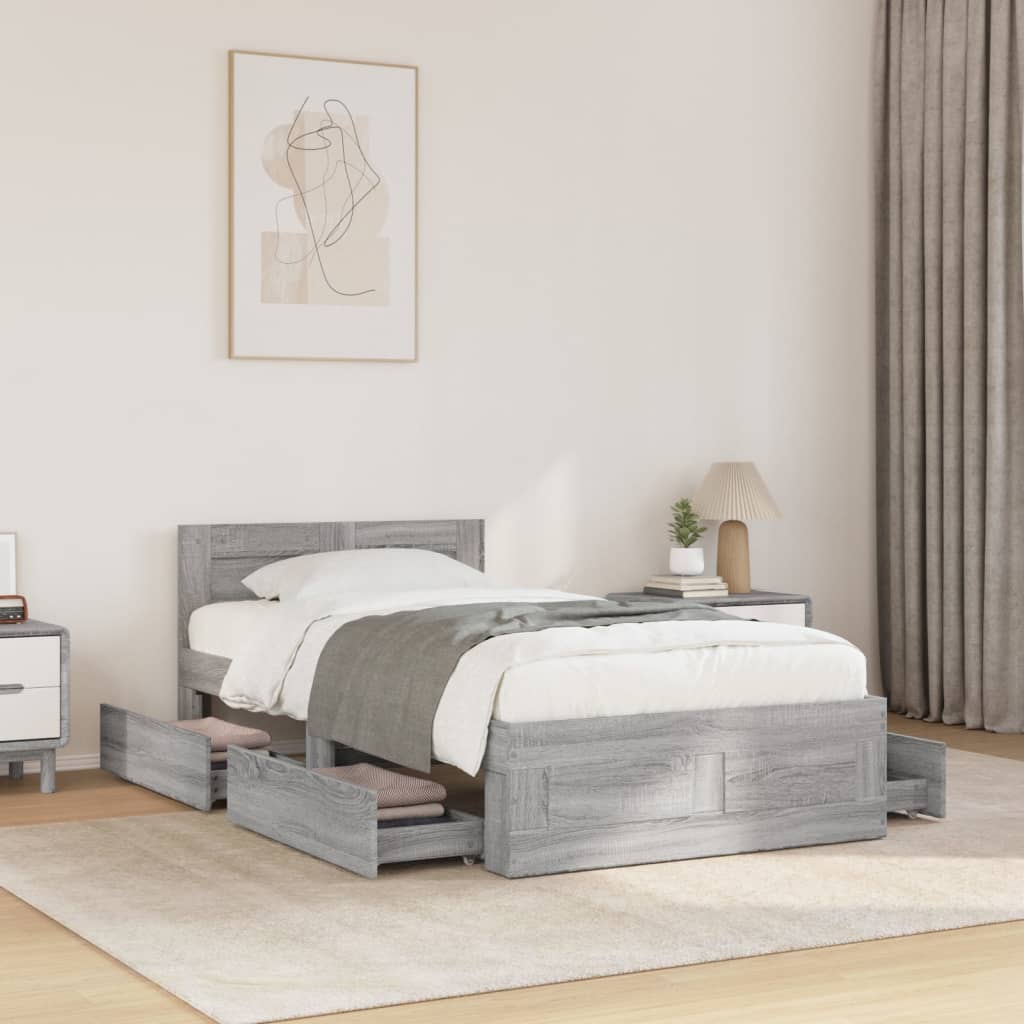 foto del prodotto giroletto con testiera grigio sonoma 75x190cm legno multistrato