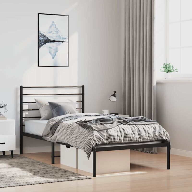 foto del prodotto giroletto con testiera in metallo nero 100x190 cmcod mxl 129505