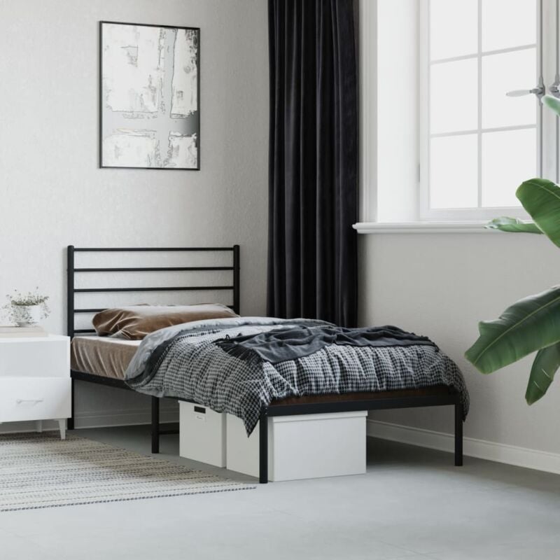 foto del prodotto giroletto con testiera in metallo nero 90x190 cm vidaxl 466958
