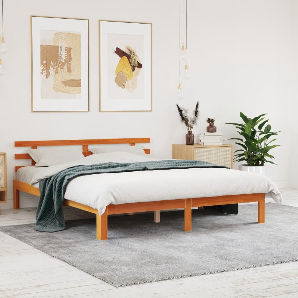 foto del prodotto giroletto con testiera marrone cera 150x200 cm massello pinocod mxl 111130