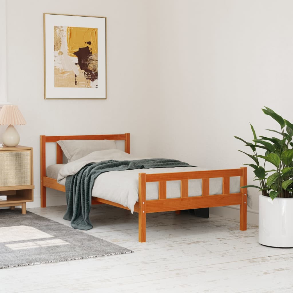 foto del prodotto giroletto con testiera marrone cera 90x190 cm massello pinocod mxl 87122