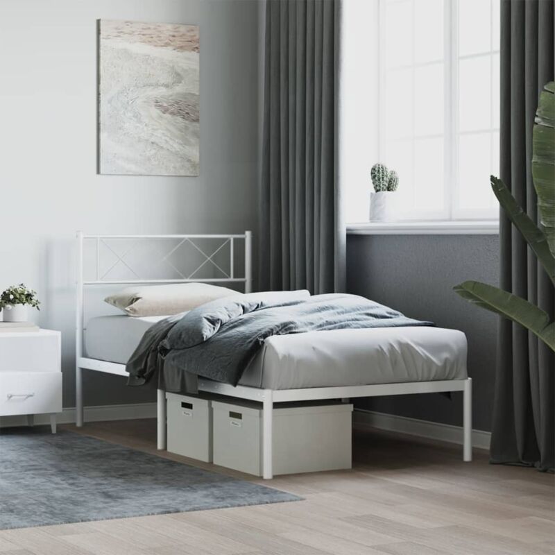 foto del prodotto giroletto con testiera metallo bianco 107x203 cm vidaxl