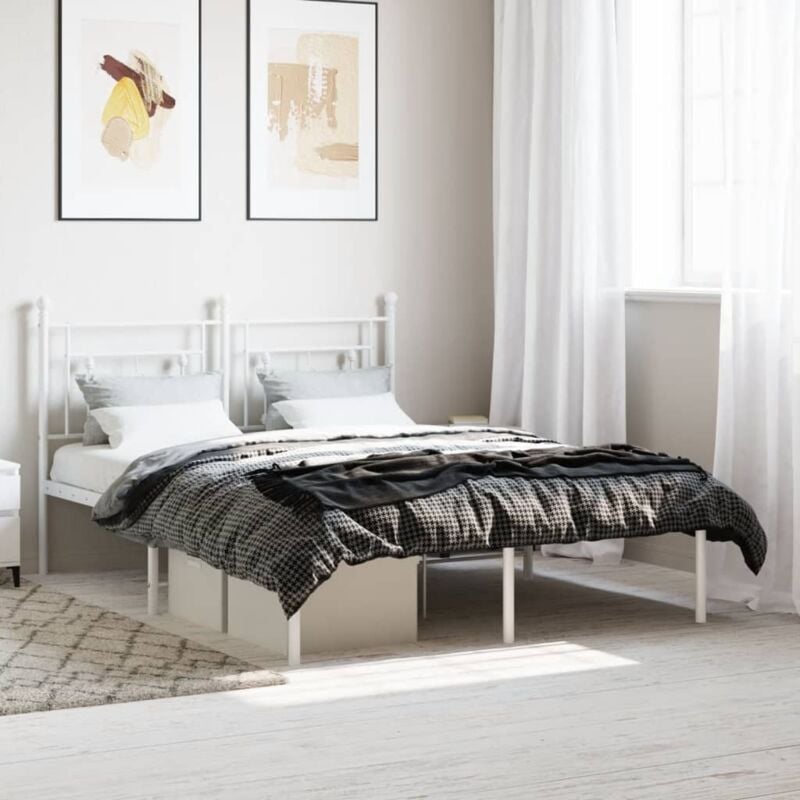 foto del prodotto giroletto con testiera metallo bianco 135x190 cm vidaxl