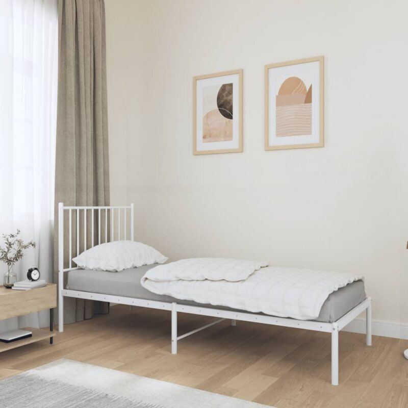 foto del prodotto giroletto con testiera metallo bianco 75x190 cm