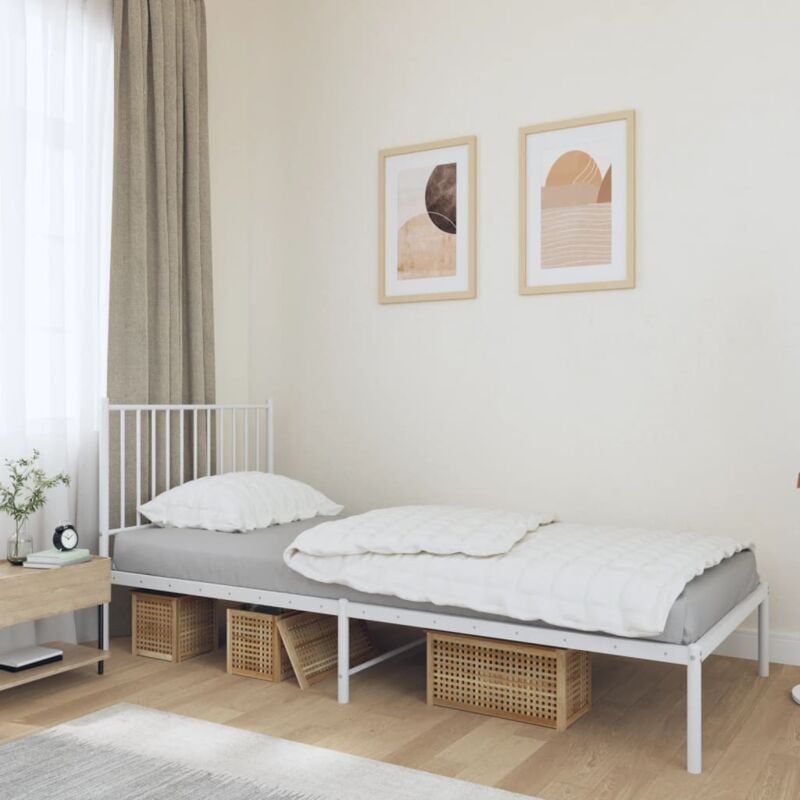 foto del prodotto giroletto con testiera metallo bianco 90x190 cm vidaxl