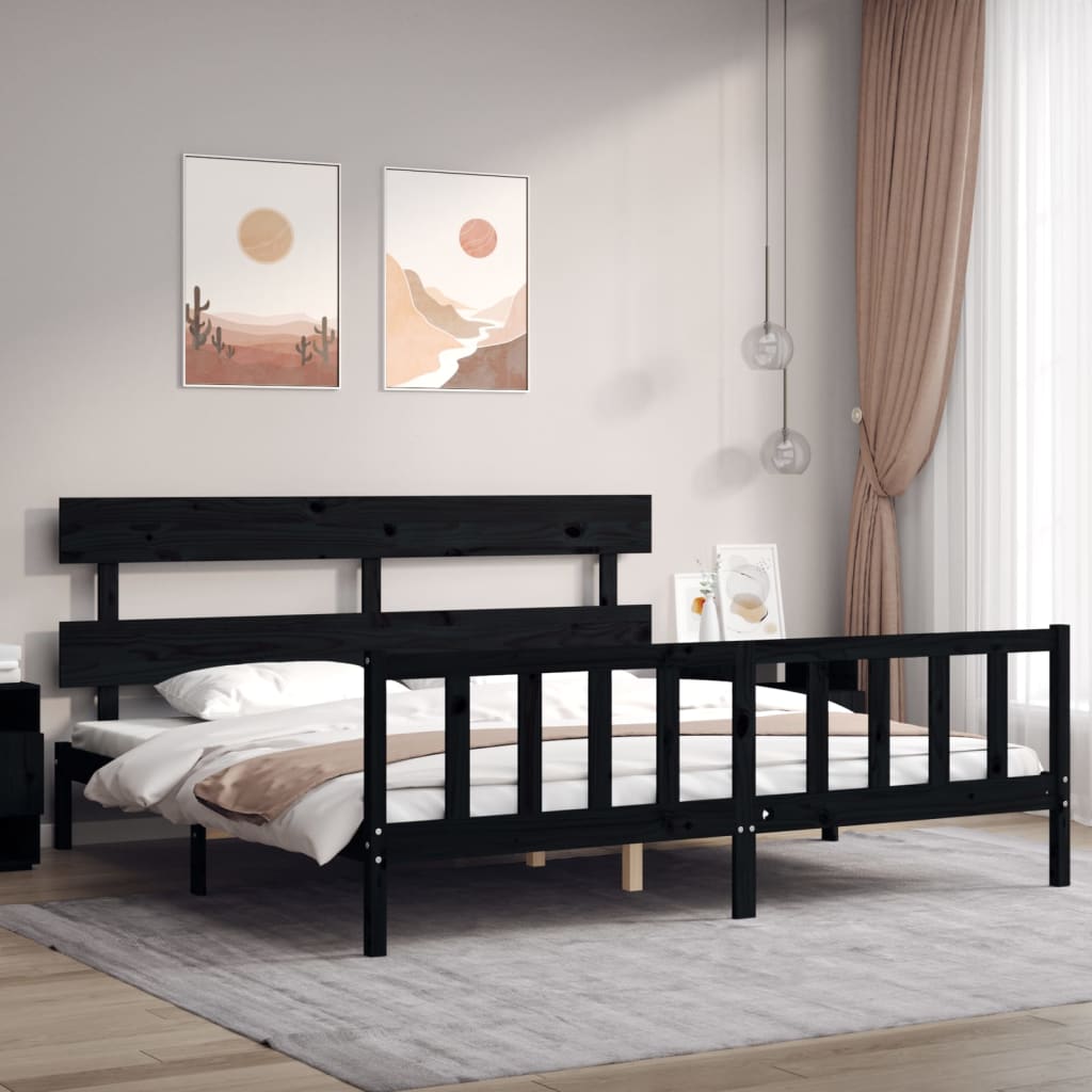 foto del prodotto giroletto con testiera nero 200x200 cm in legno massellocod mxl 94121