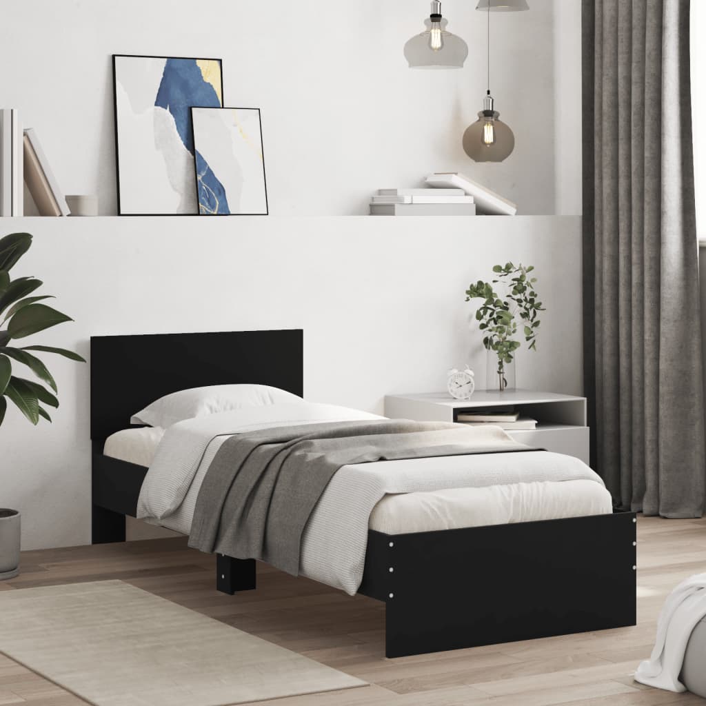 foto del prodotto giroletto con testiera nero 90x200 cm in legno multistrato