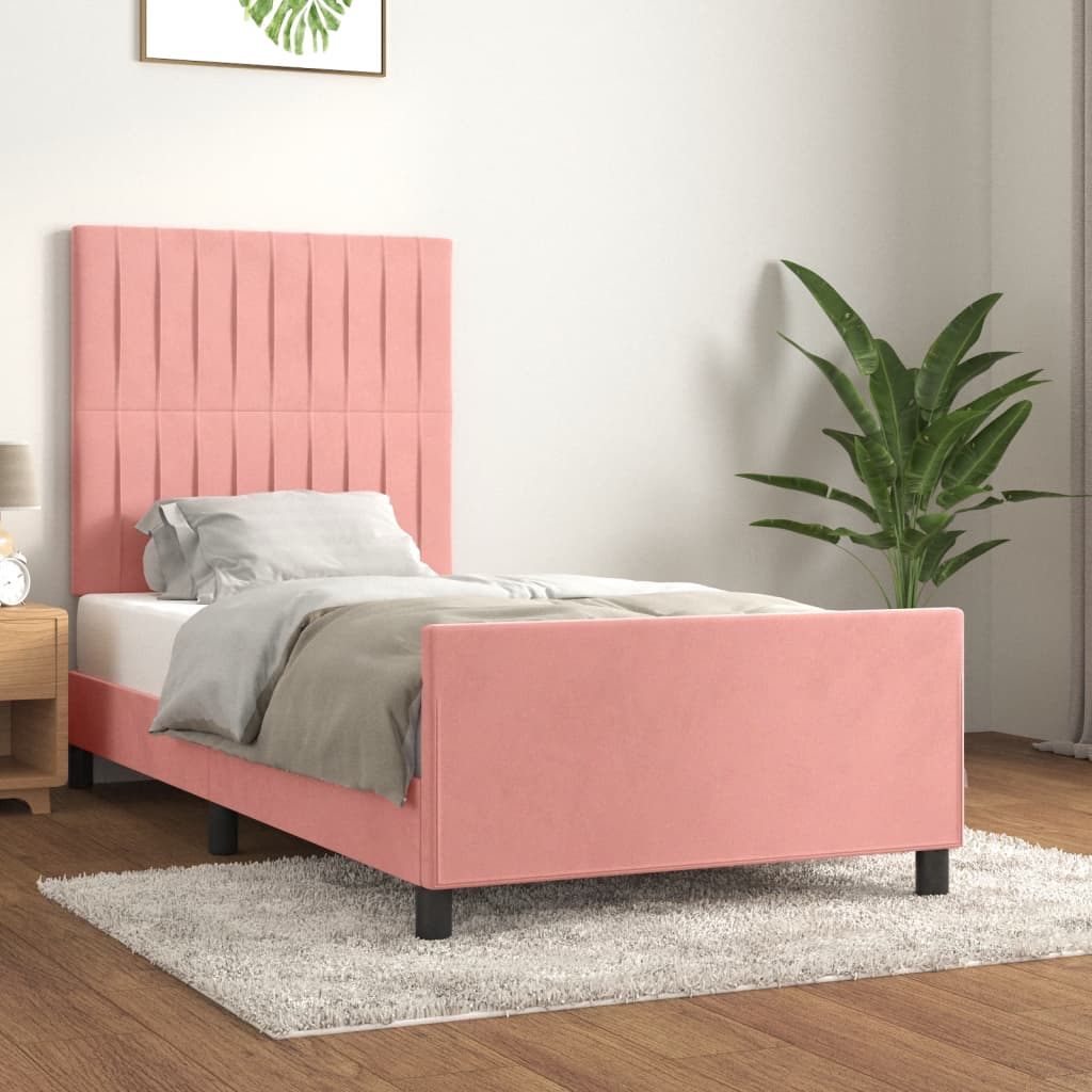 foto del prodotto giroletto con testiera rosa 80x200 cm in velluto cod mxl 57709