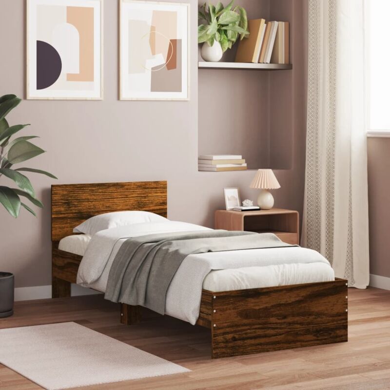foto del prodotto giroletto con testiera rovere fumo 90x200 cm legno multistrato vidaxl
