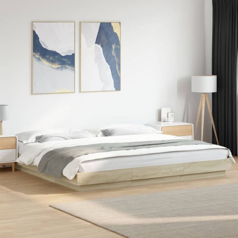 foto del prodotto giroletto luci led rovere sonoma 180x200 cm legno multistrato