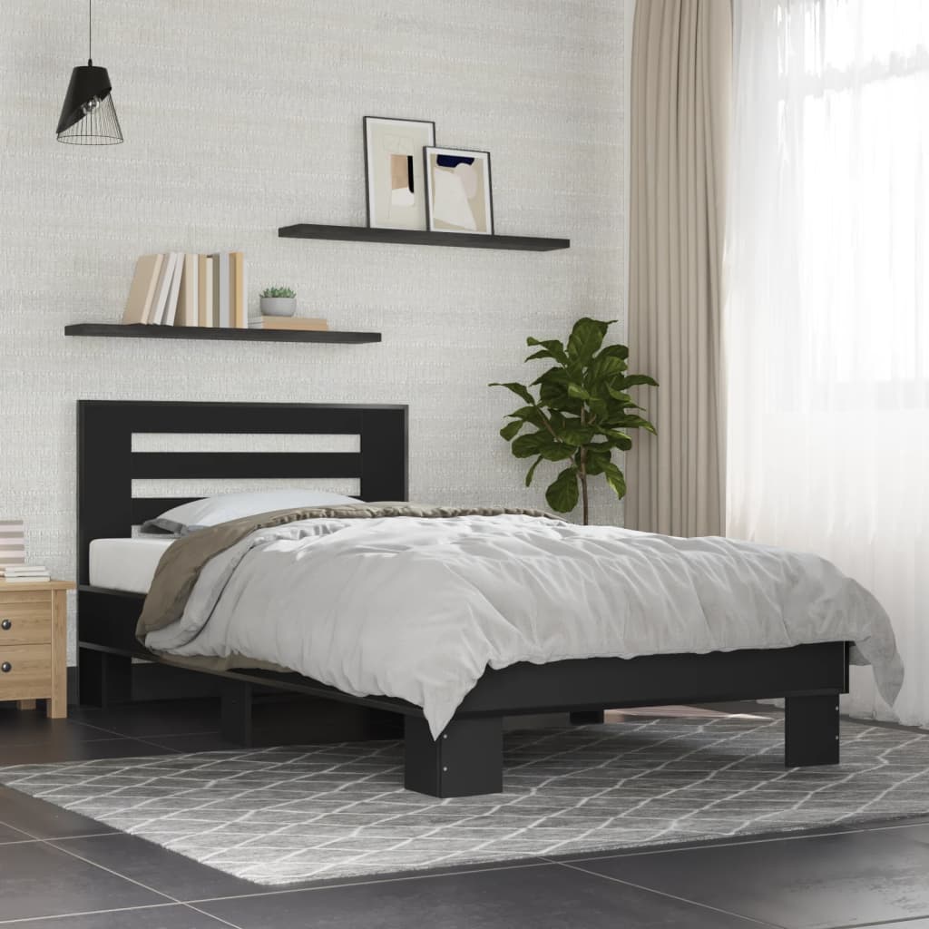 foto del prodotto giroletto nero 90x190 cm in legno multistrato e metallo