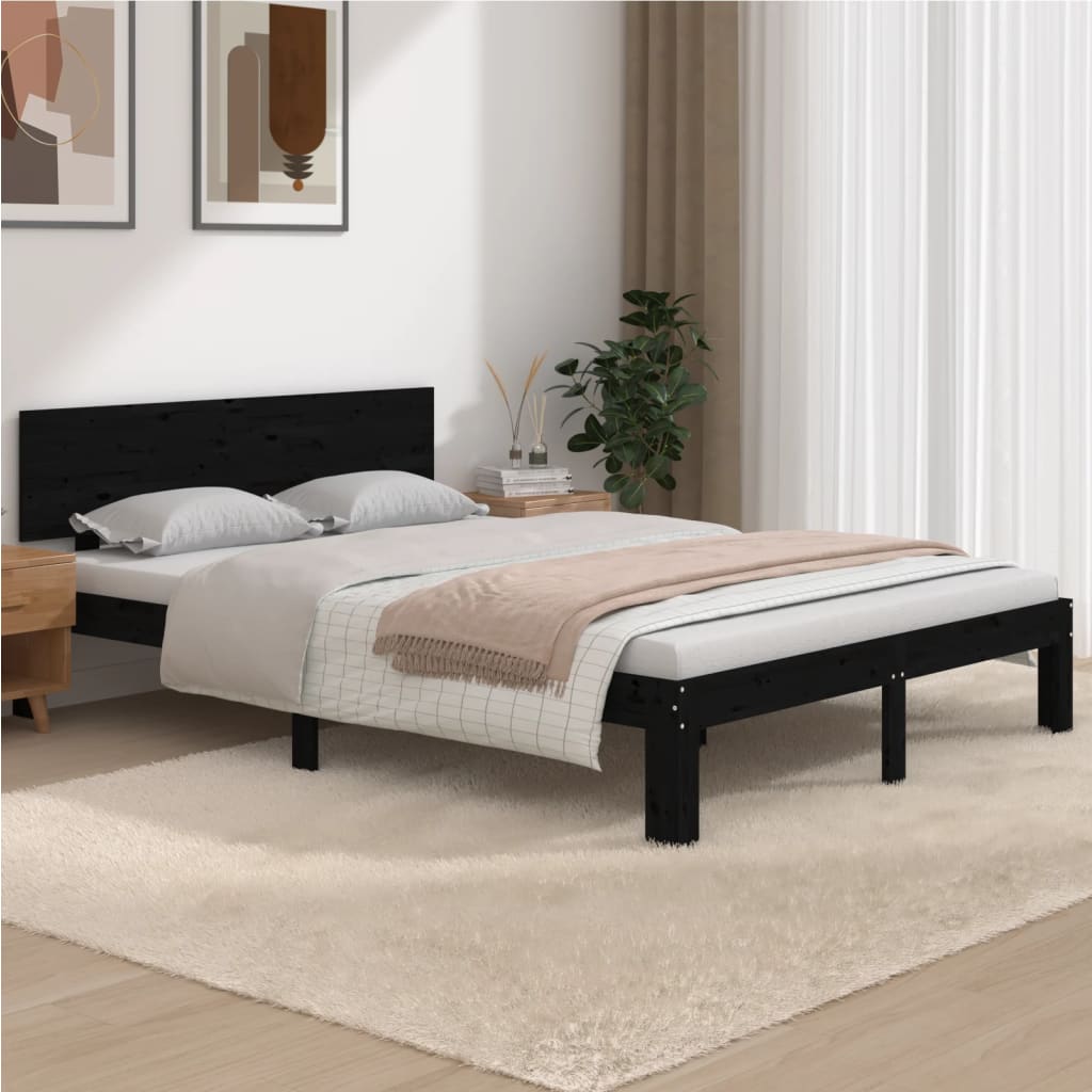 foto del prodotto giroletto nero in legno massello 150x200 cm 5ft king size cod mxl 55738