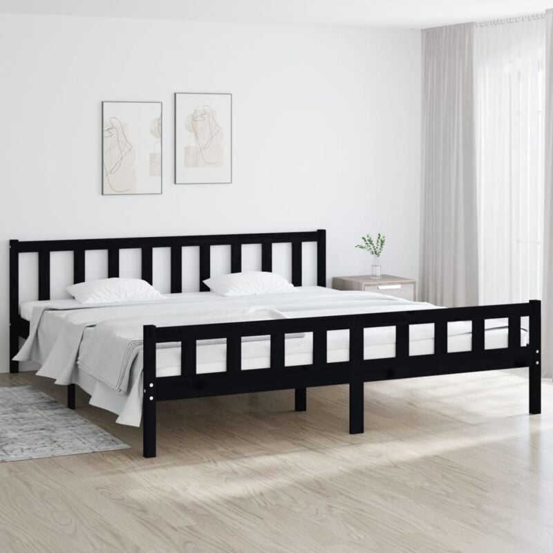 foto del prodotto giroletto nero in legno massello 160x200 cm vidaxl