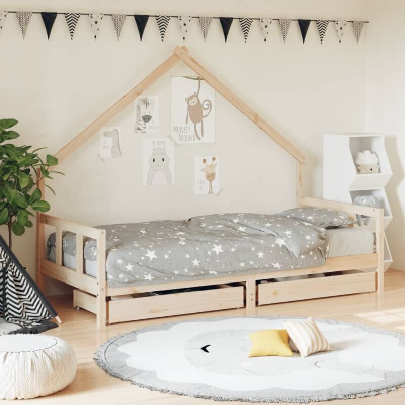 foto del prodotto giroletto per bambini con cassetti 90x190cm legno massello pino vidaxl