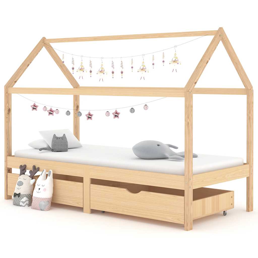 foto del prodotto giroletto per bambini con cassetti in pino massello 90x200 cm cod mxl 67270