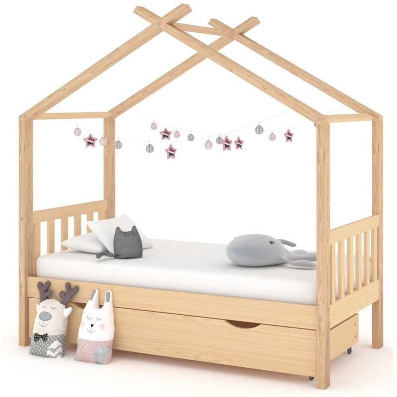 foto del prodotto giroletto per bambini con cassetto legno massello pino 80x160cm vidaxl