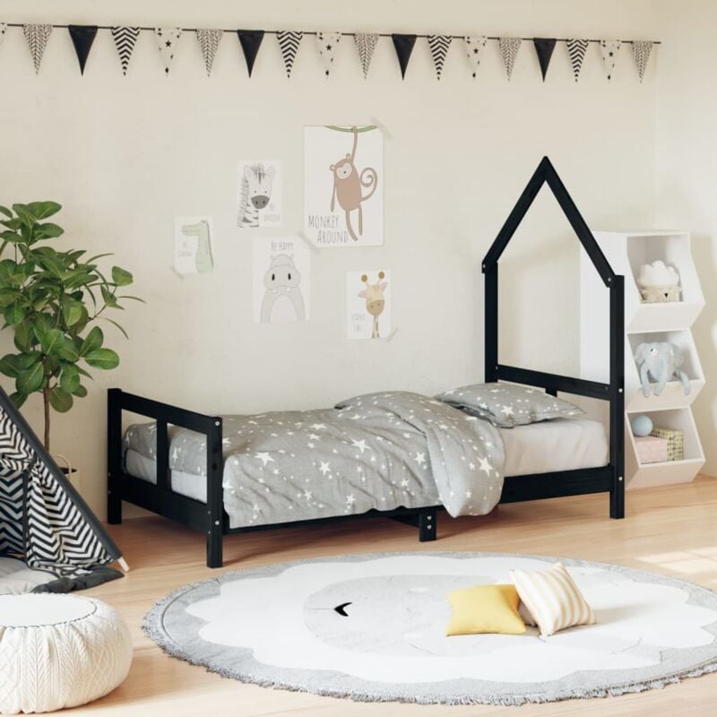 foto del prodotto giroletto per bambini nero 80x160 cm in legno massello di pino vidaxl