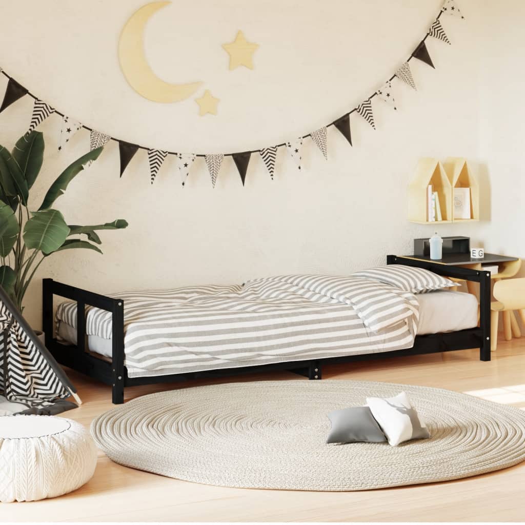 foto del prodotto giroletto per bambini nero 80x200 cm in legno massello di pinocod mxl 103766