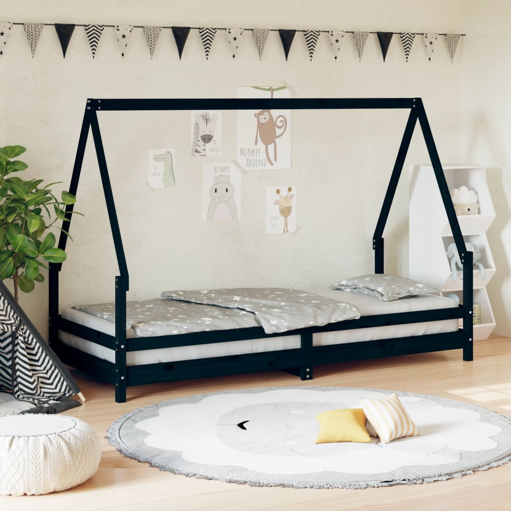 foto del prodotto giroletto per bambini nero 80x200 cm in legno massello di pinocod mxl 79846